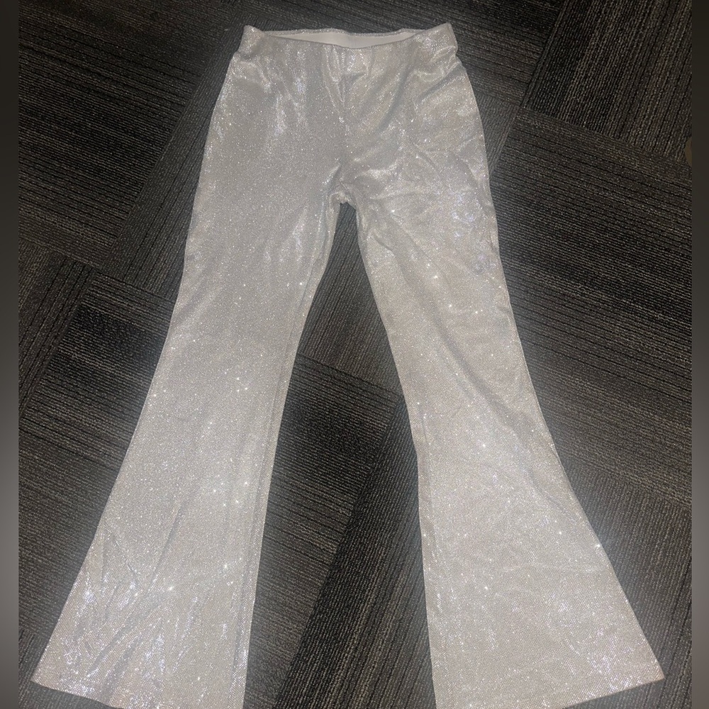 Bought from H&M, only worn ONCE, beautiful silver glitter flare pants! Like new!